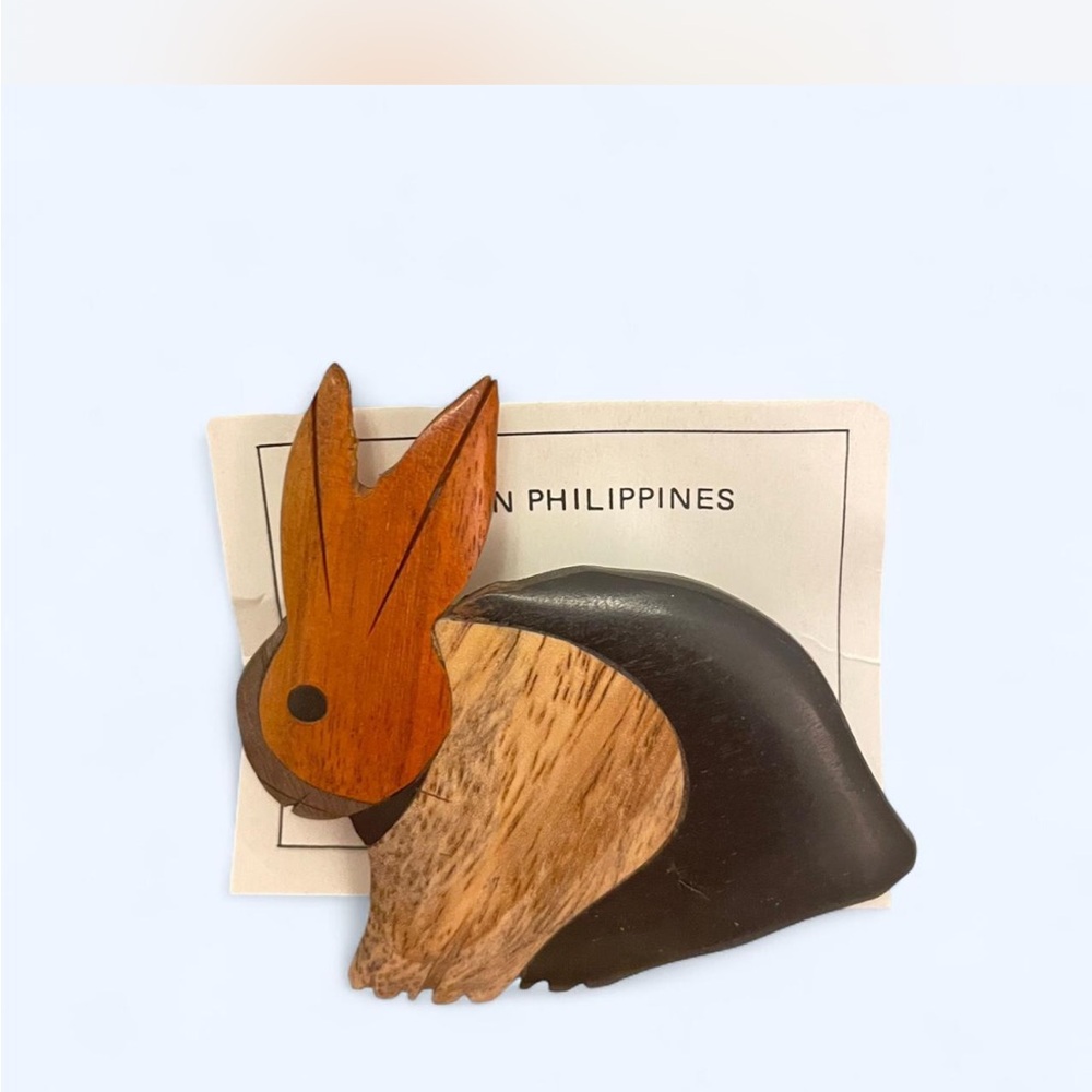Wooden Rabbit Brooch